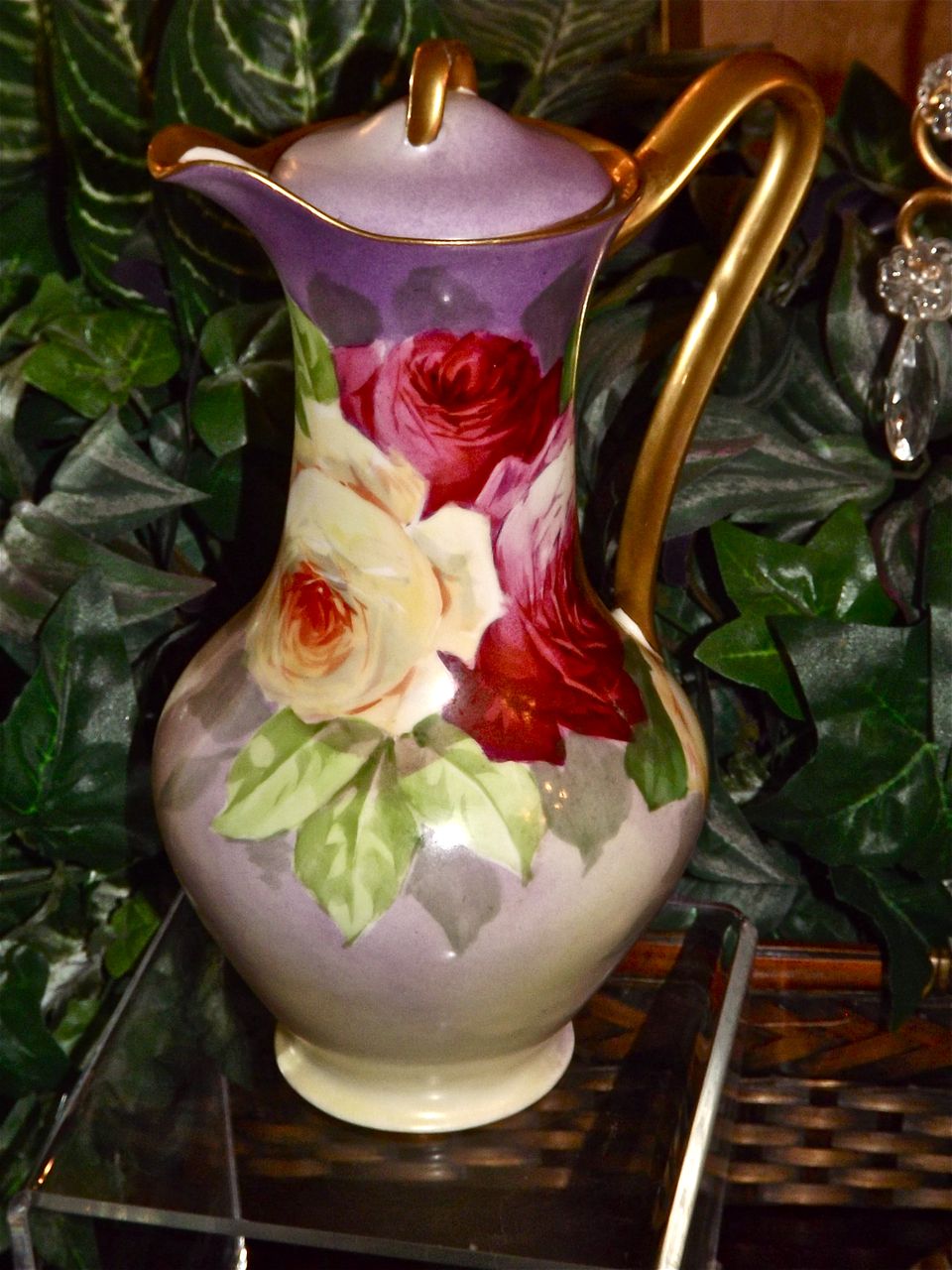 Limoges Fabulous Brounssillon Decorated Rose Filled Chocolate Pot Limoges Fabulous Brounssillon Decorated Rose Filled Chocolate Pot