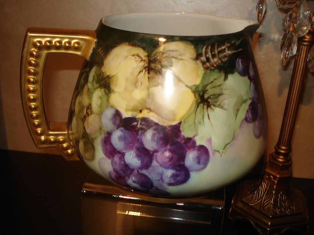 Limoges Gorgeous Cider Pitcher with Red and Purple Grapes Limoges Gorgeous Cider Pitcher with Red and Purple Grapes