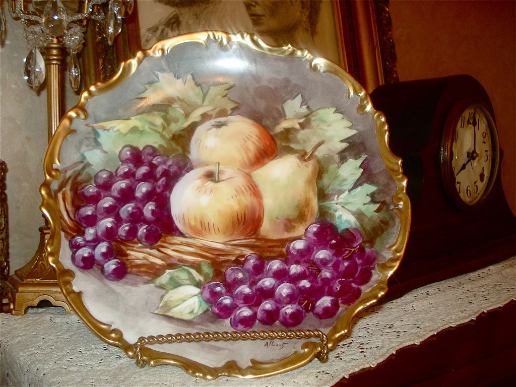 Limoges Large Still Life Fruit Charger Signed Albert from allthingslovelee on Ruby Lane