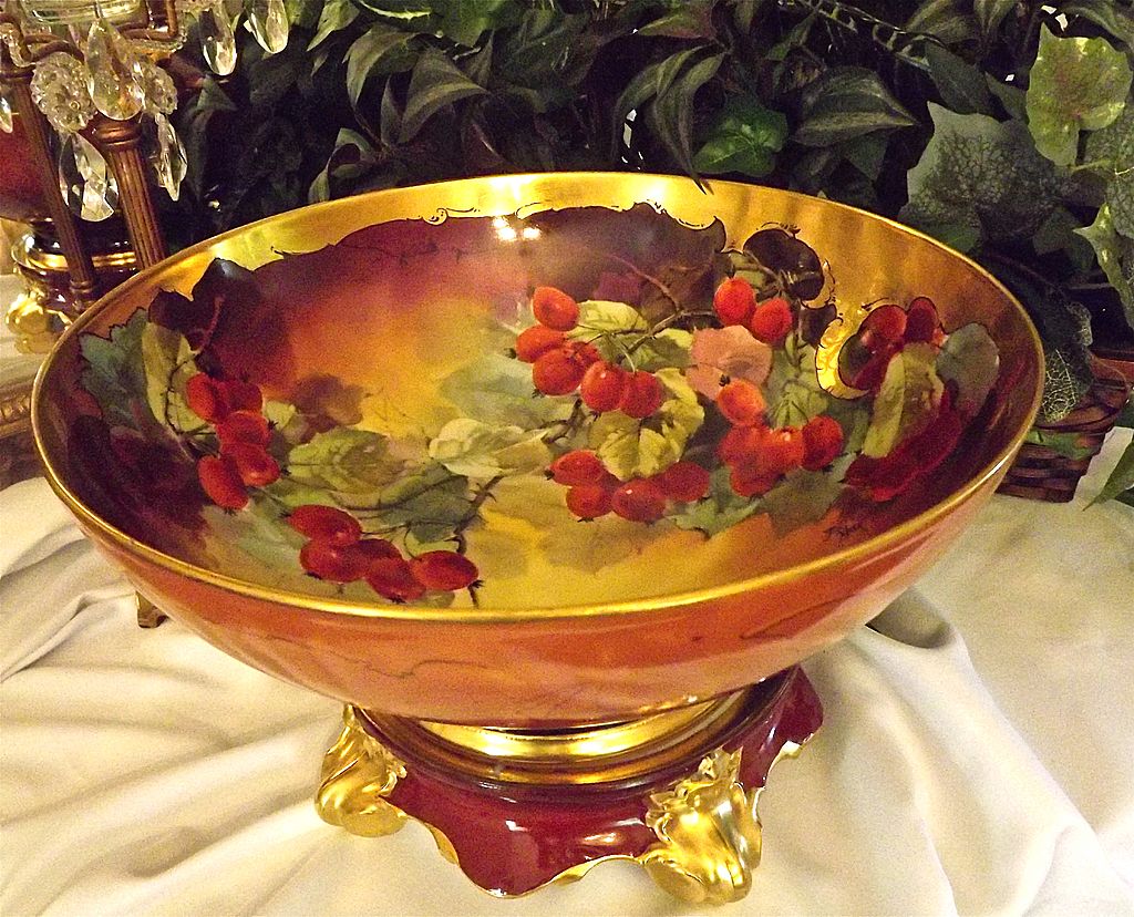Amazing Pickard /Limoges Punch Bowl and Matching Plinth/Base Signed Listed Artist Julius Brauer Amazing Pickard /Limoges Punch Bowl and Matching Plinth/Base Signed Listed Artist Julius Brauer