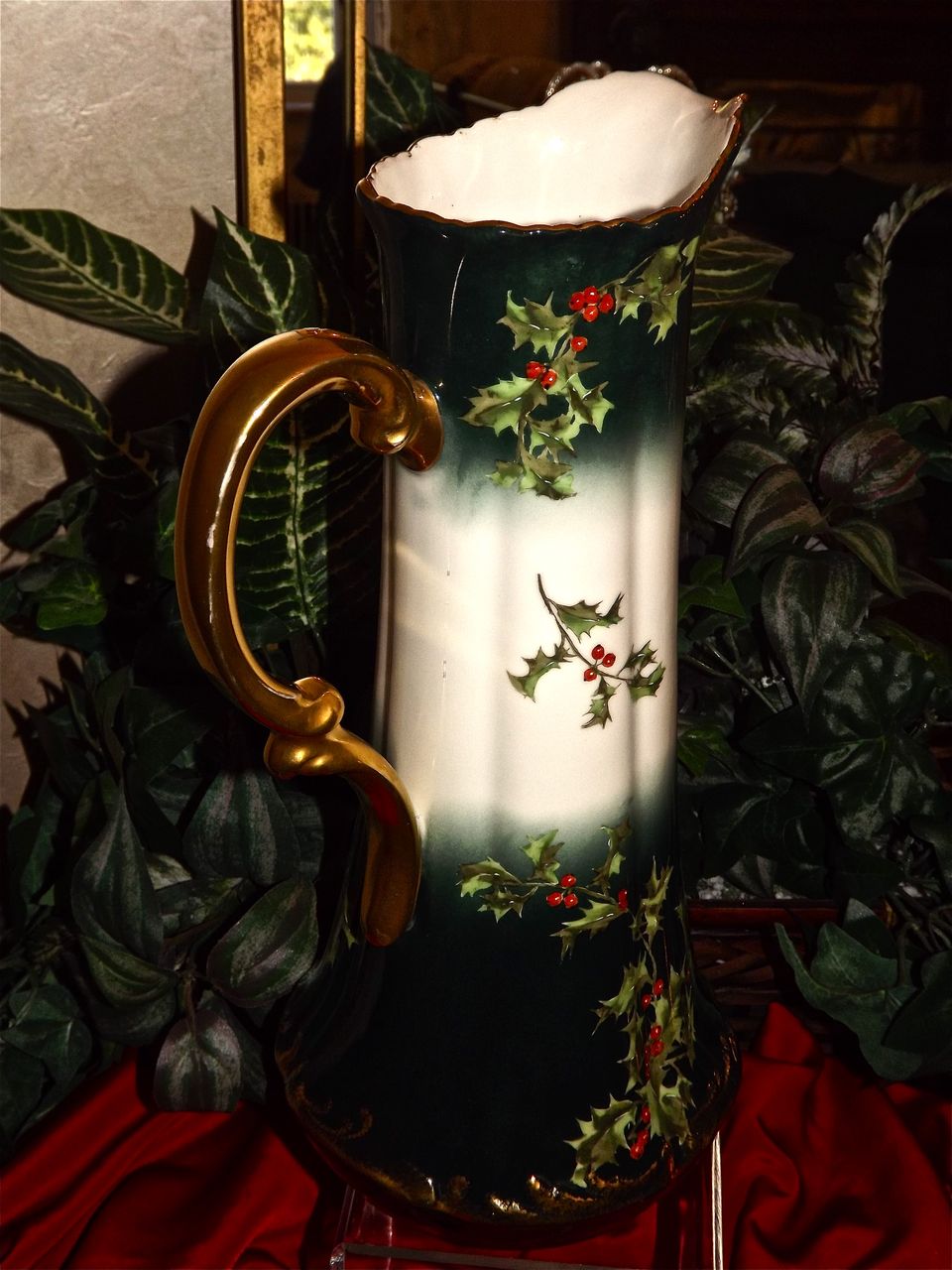 Limoges Huge Holly Berry Pitcher/Tankard Limoges Huge Holly Berry Pitcher/Tankard