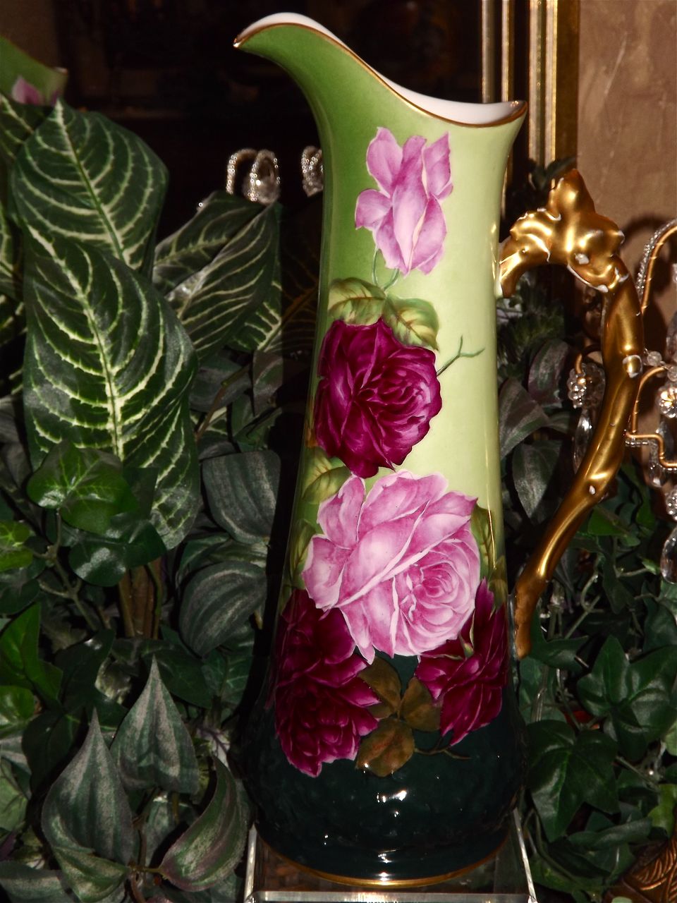 Limoges Fabulous Pitcher/Tankard Red and Pink Roses with Twisted Vine Handle Limoges Fabulous Pitcher/Tankard Red and Pink Roses with Twisted Vine Handle