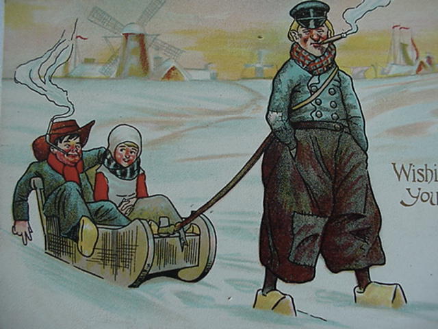 Wishing You A Merry Christmas Postcard Couple Being Pulled In Sled Wishing You A Merry Christmas Postcard Couple Being Pulled In Sled