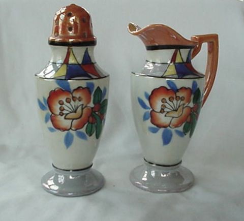 Lusterware Sugar Shaker And Creamer 1940s Handpainted Japan Lusterware Sugar Shaker And Creamer 1940s Handpainted Japan