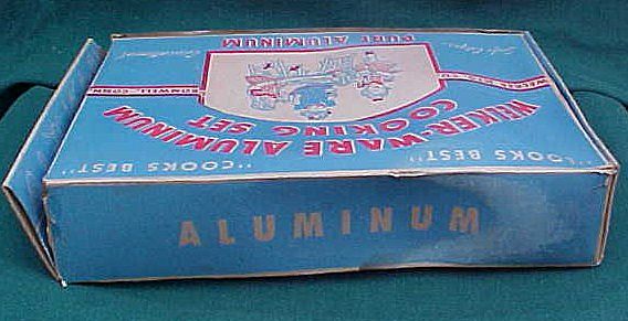 Unused Vintage Child Doll Welker Ware Aluminum Cooking Set In Box Unused Vintage Child Doll Welker Ware Aluminum Cooking Set In Box