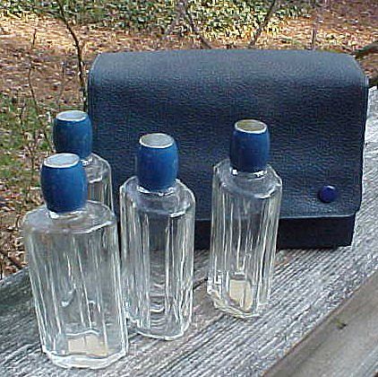 Blue Enamel Top French Perfume Bottles In Original Case Blue Enamel Top French Perfume Bottles In Original Case