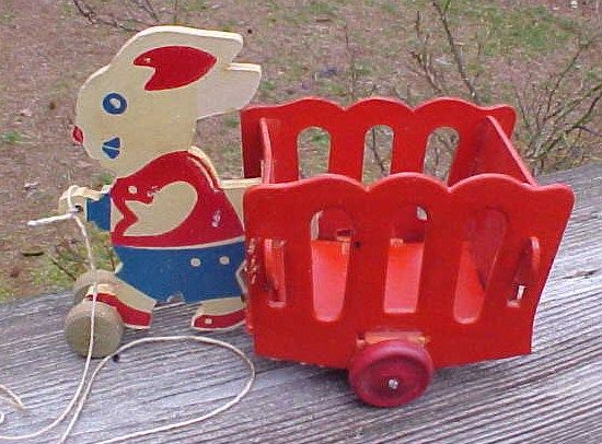 Cute Rabbit and Cart Easter Candy Container Pull Toy Cute Rabbit and Cart Easter Candy Container Pull Toy
