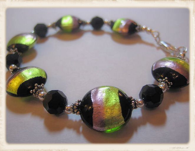 Verde Erba Tricolore Silver Foil Murano Glass Bead Bracelet Verde Erba Tricolore Silver Foil Murano Glass Bead Bracelet