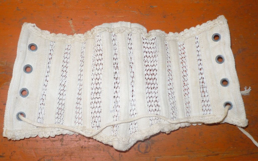Antique Lacy Woven Ivory Boned Corset for French Fashion or Small Bebe Antique Lacy Woven Ivory Boned Corset for French Fashion or Small Bebe