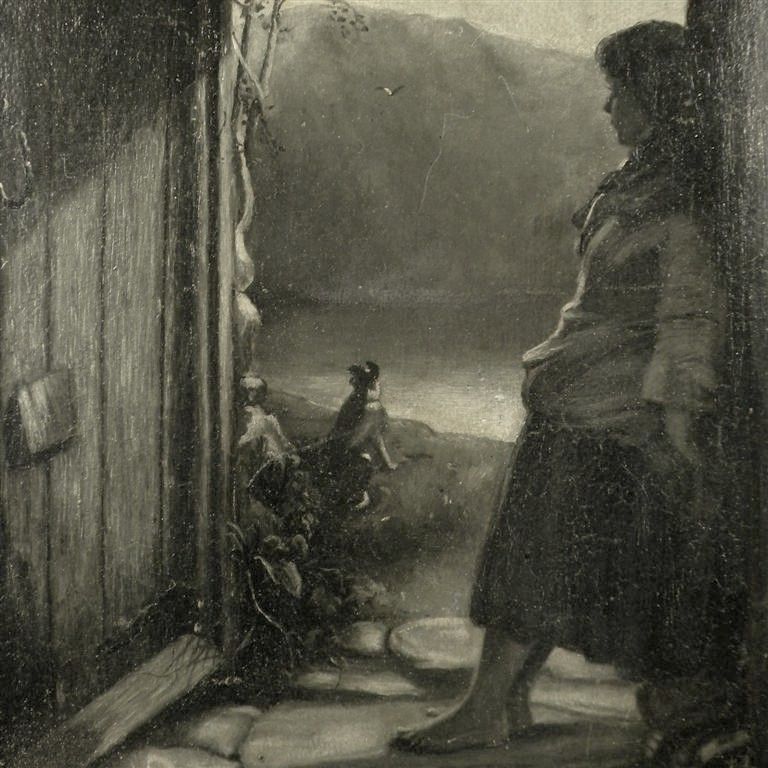 American Art - Longing: Vintage Original Illustration Oil Painting American Art - Longing: Vintage Original Illustration Oil Painting