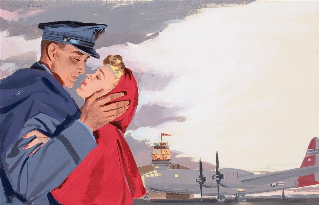 American Art - Paul Burns: "Airport Farewell", Original Illustration Art American Art - Paul Burns: "Airport Farewell", Original Illustration Art