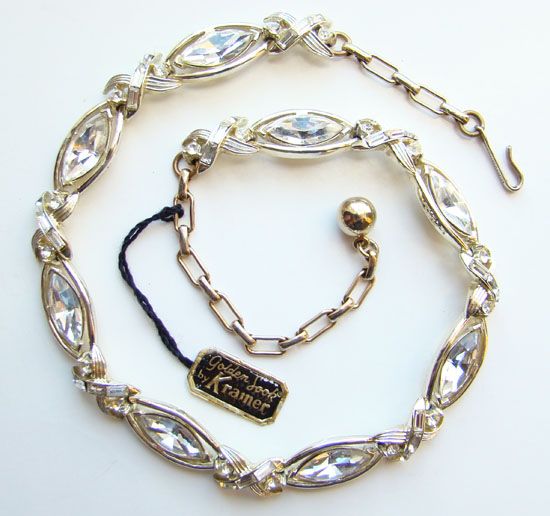 C1960 Kramer Rhinestone Golden Look Link Necklace wOriginal Hang Tag C1960 Kramer Rhinestone Golden Look Link Necklace wOriginal Hang Tag