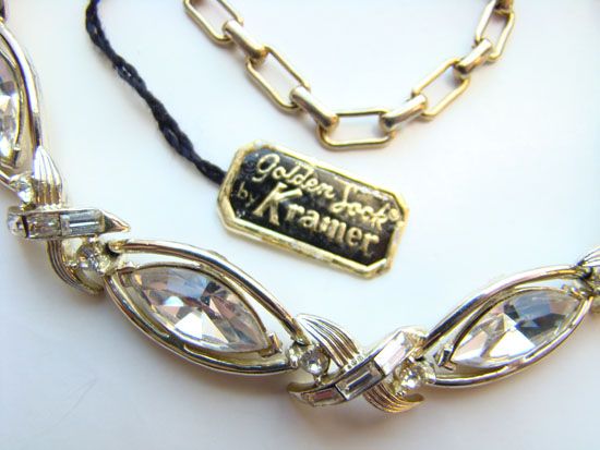 C1960 Kramer Rhinestone Golden Look Link Necklace wOriginal Hang Tag C1960 Kramer Rhinestone Golden Look Link Necklace wOriginal Hang Tag