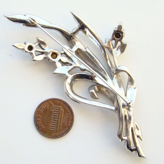 1941 Trifari Rhinestone Floral Brooch Alfred Spaney Rhodium Book Piece Pat 129319 1941 Trifari Rhinestone Floral Brooch Alfred Spaney Rhodium Book Piece Pat 129319