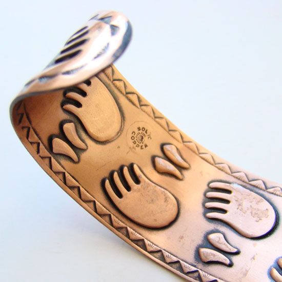 C1960 Bell Trading Co Cuff Bracelet Solid Copper Bear Paw Tracks Signed C1960 Bell Trading Co Cuff Bracelet Solid Copper Bear Paw Tracks Signed