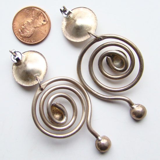 C1960-70 Vintage Mexico Pierced Earrings Modernist Studio Made Possibly 900 C1960-70 Vintage Mexico Pierced Earrings Modernist Studio Made Possibly 900