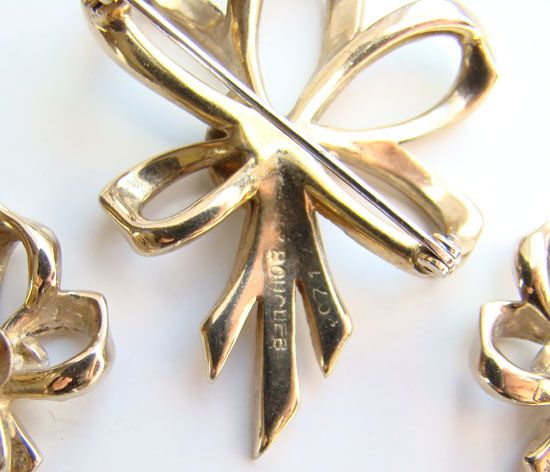 Vintage Marcel Boucher C1940s Pave Ribbon Bow Brooch Pin Earrings Signed Vintage Marcel Boucher C1940s Pave Ribbon Bow Brooch Pin Earrings Signed