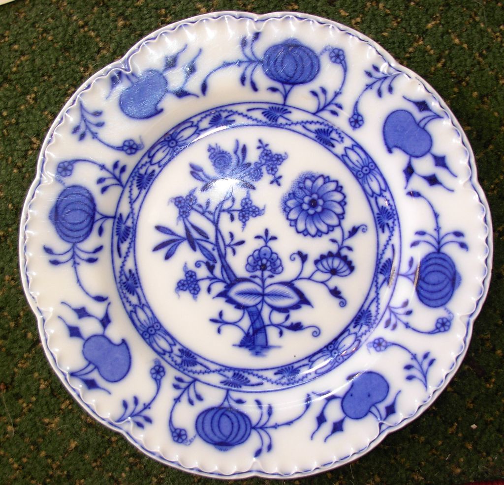 Antique Blue Onion English Johnson Bros 3 Flow Blue Plates Antique Blue Onion English Johnson Bros 3 Flow Blue Plates