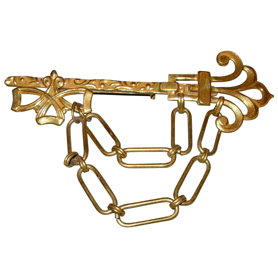 Antique Brass Hanging Chain Large Brooch Pin Antique Brass Hanging Chain Large Brooch Pin