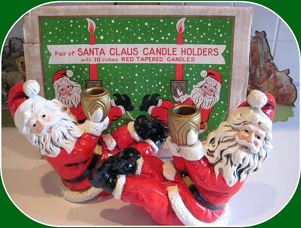1950's Pair of Santa Claus Candle holders M I N T 1950's Pair of Santa Claus Candle holders M I N T