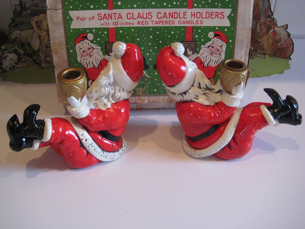 1950's Pair of Santa Claus Candle holders M I N T 1950's Pair of Santa Claus Candle holders M I N T