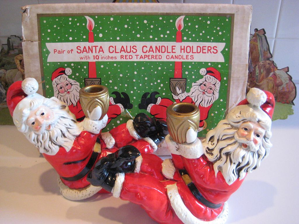 1950's Pair of Santa Claus Candle holders M I N T 1950's Pair of Santa Claus Candle holders M I N T