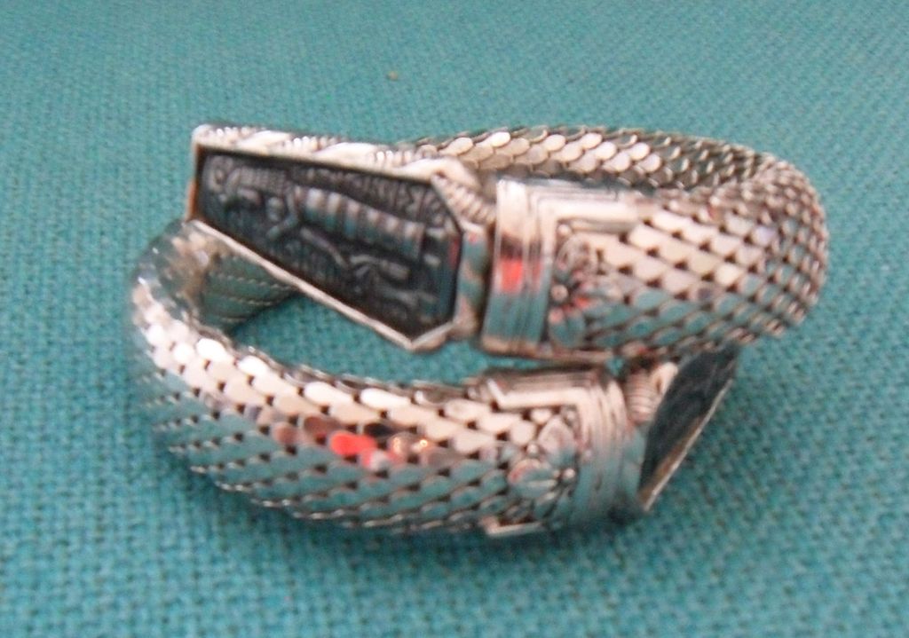 Whiting and Davis Co. Mesh Egyptian Revival Hematite Coil Bracelet Whiting and Davis Co. Mesh Egyptian Revival Hematite Coil Bracelet