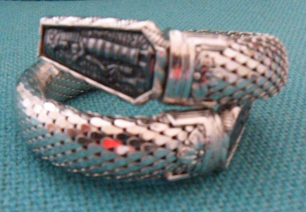 Whiting and Davis Co. Mesh Egyptian Revival Hematite Coil Bracelet Whiting and Davis Co. Mesh Egyptian Revival Hematite Coil Bracelet