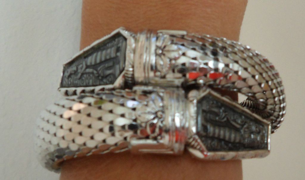 Whiting and Davis Co. Mesh Egyptian Revival Hematite Coil Bracelet Whiting and Davis Co. Mesh Egyptian Revival Hematite Coil Bracelet