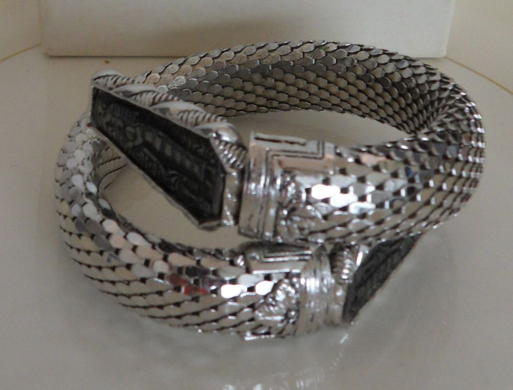 Whiting and Davis Co. Mesh Egyptian Revival Hematite Coil Bracelet Whiting and Davis Co. Mesh Egyptian Revival Hematite Coil Bracelet