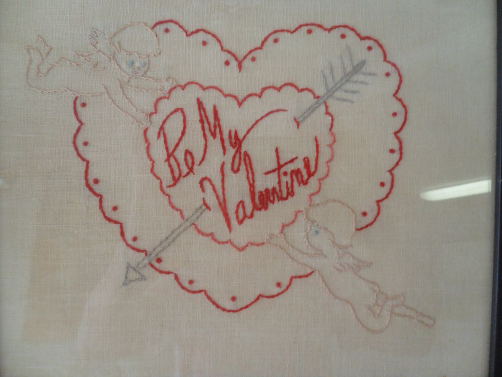 Vintage Hand Stitched "Be My Valentine" Framed Needlework Vintage Hand Stitched "Be My Valentine" Framed Needlework
