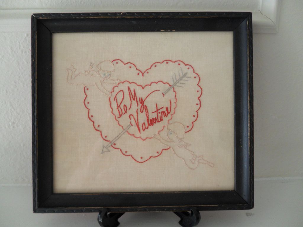 Vintage Hand Stitched "Be My Valentine" Framed Needlework Vintage Hand Stitched "Be My Valentine" Framed Needlework