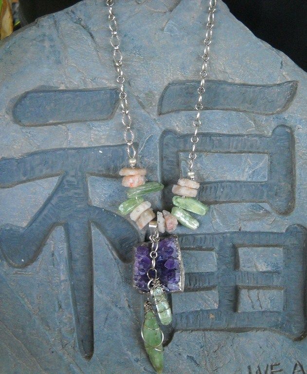 Amethyst Nugget, Kyanite, Moonstone Necklace Amethyst Nugget, Kyanite, Moonstone Necklace