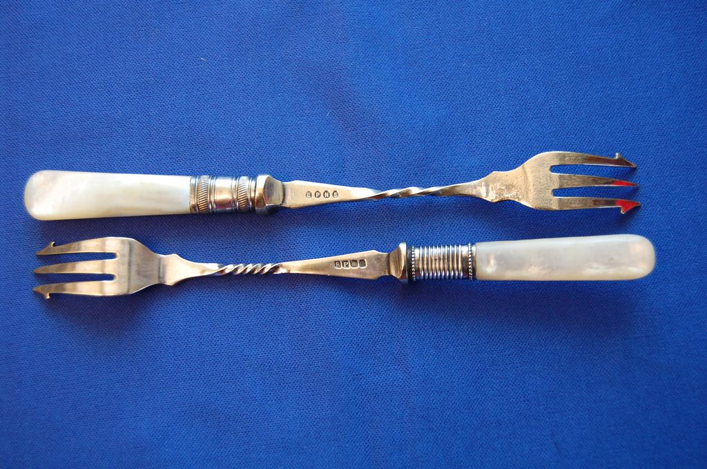 Vintage Mother of Pearl Handled Silver Plate Pickle Forks Vintage Mother of Pearl Handled Silver Plate Pickle Forks