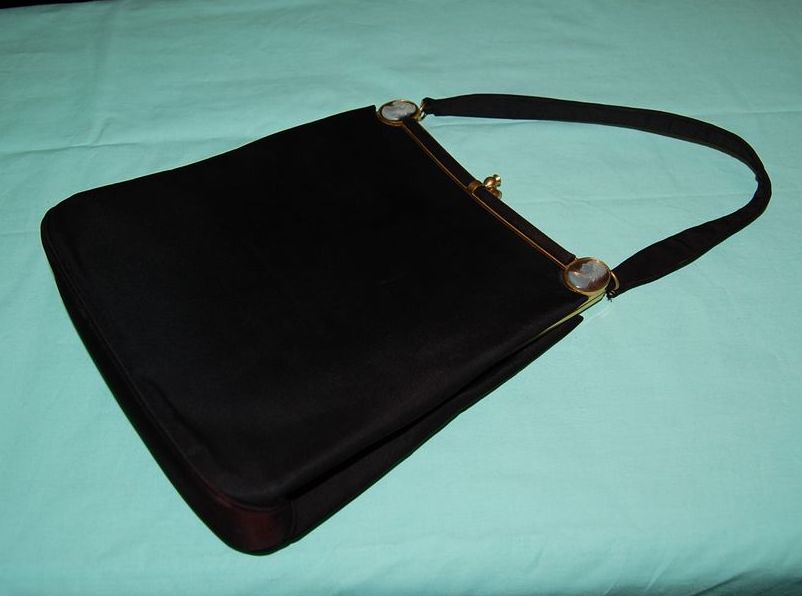 Vintage Rosenfeld Black Satin Ladies Evening Purse Vintage Rosenfeld Black Satin Ladies Evening Purse