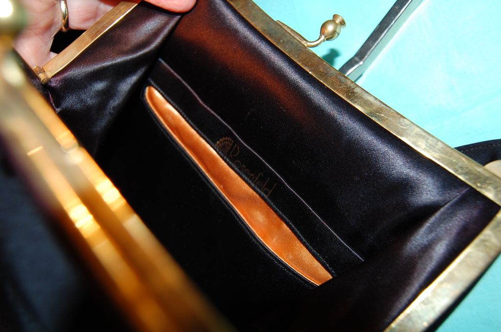 Vintage Rosenfeld Black Satin Ladies Evening Purse Vintage Rosenfeld Black Satin Ladies Evening Purse