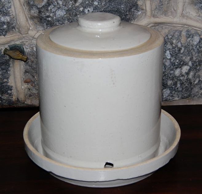 Early 1900's Stoneware Two Piece Chicken Feeder Early 1900's Stoneware Two Piece Chicken Feeder