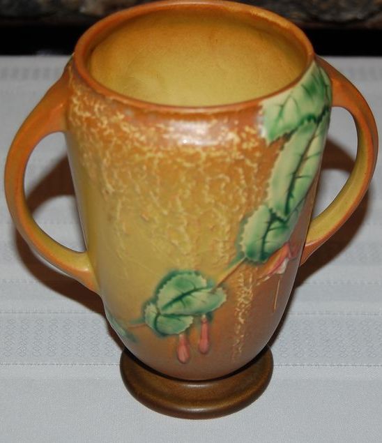 Roseville Pottery "Fuchsia" Handled Vase 893-6" Roseville Pottery "Fuchsia" Handled Vase 893-6"