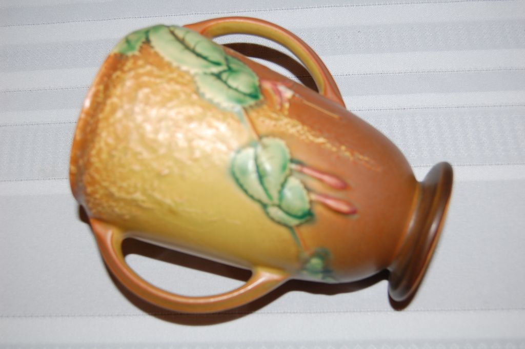 Roseville Pottery "Fuchsia" Handled Vase 893-6" Roseville Pottery "Fuchsia" Handled Vase 893-6"