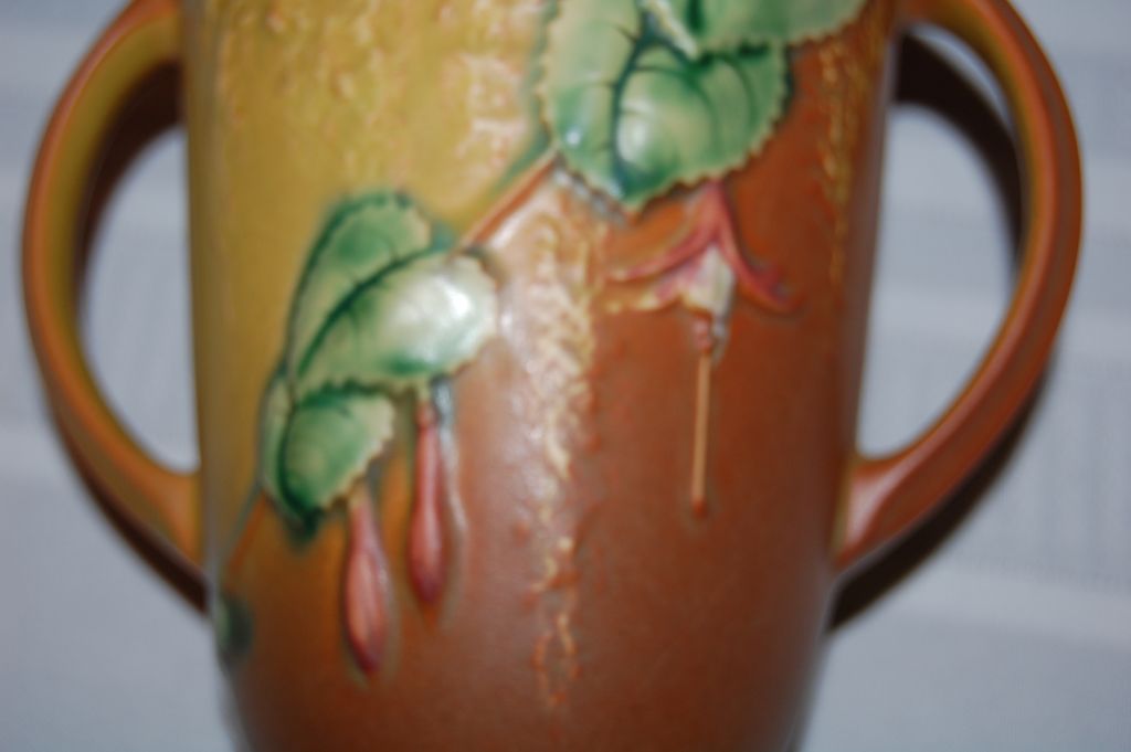 Roseville Pottery "Fuchsia" Handled Vase 893-6" Roseville Pottery "Fuchsia" Handled Vase 893-6"