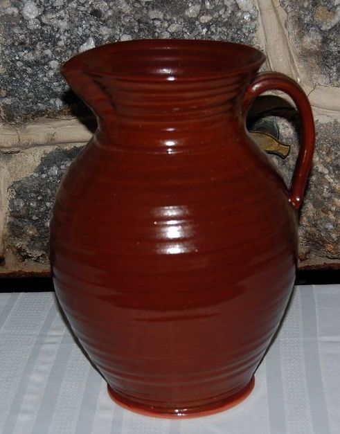 Vintage Sturbridge Brown Glazed Ribbed Pottery Pitcher Vintage Sturbridge Brown Glazed Ribbed Pottery Pitcher