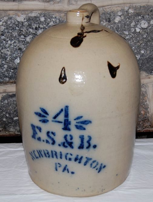 Late 1800's Stoneware E.S.&B New Brighton,Pa. Salt Glazed Jug Late 1800's Stoneware E.S.&B New Brighton,Pa. Salt Glazed Jug