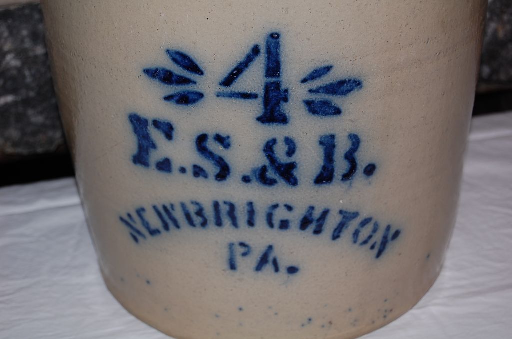 Late 1800's Stoneware E.S.&B New Brighton,Pa. Salt Glazed Jug Late 1800's Stoneware E.S.&B New Brighton,Pa. Salt Glazed Jug