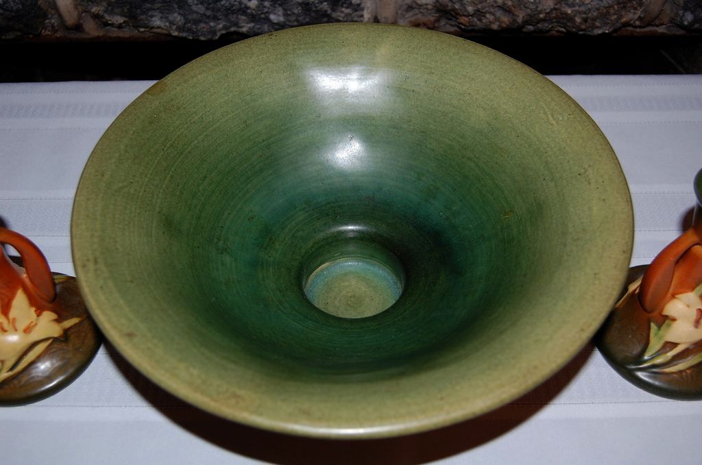 Roseville Pottery Zephyr Lily Console Bowl with Candlesticks Roseville Pottery Zephyr Lily Console Bowl with Candlesticks