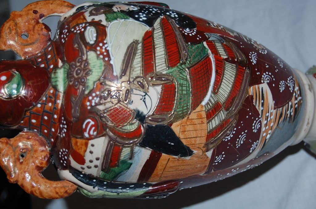 Vintage Hand Painted Satsuma Moriage Pottery Vases Vintage Hand Painted Satsuma Moriage Pottery Vases