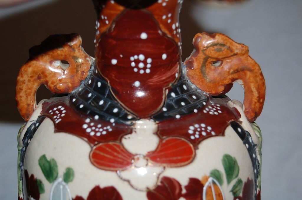 Vintage Hand Painted Satsuma Moriage Pottery Vases Vintage Hand Painted Satsuma Moriage Pottery Vases