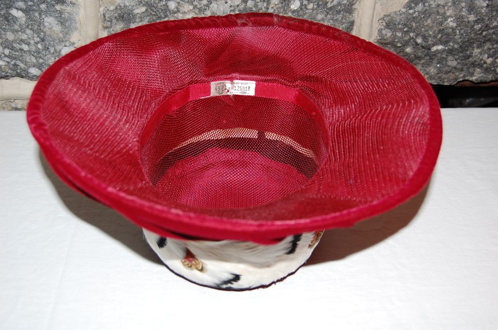 Vintage Ladies Red Velveteen Brim Hat with Feather Band Vintage Ladies Red Velveteen Brim Hat with Feather Band