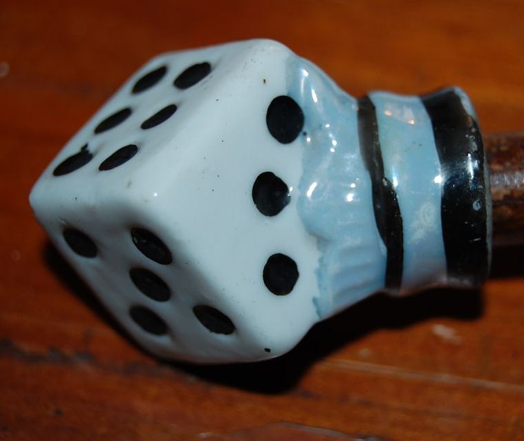 Porcelain Dice Shaped Japan 1930's Toy Carnival Cane Porcelain Dice Shaped Japan 1930's Toy Carnival Cane