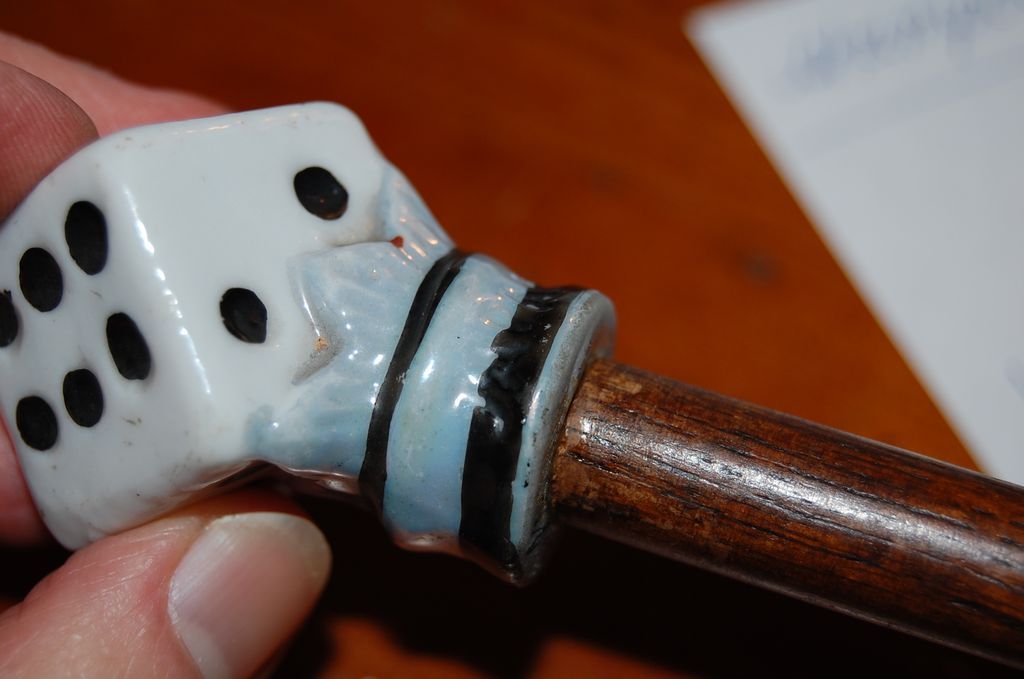 Porcelain Dice Shaped Japan 1930's Toy Carnival Cane Porcelain Dice Shaped Japan 1930's Toy Carnival Cane