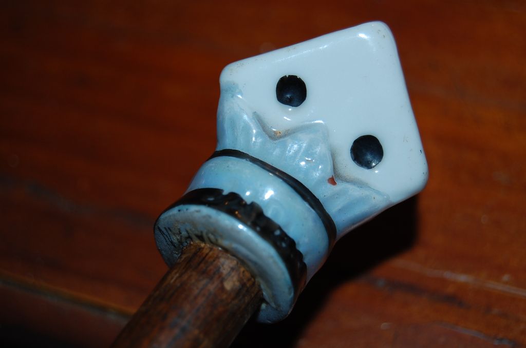 Porcelain Dice Shaped Japan 1930's Toy Carnival Cane Porcelain Dice Shaped Japan 1930's Toy Carnival Cane